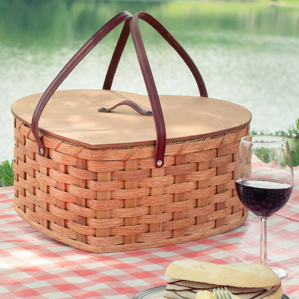 Medium Wicker Picnic Basket | Classic Amish Woven Wood w/Lid