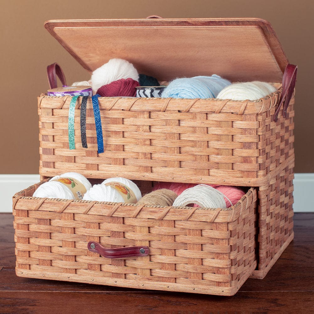 Round Sewing & Knitting Basket | Large Amish Woven Wooden Basket