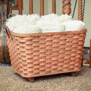 Throw Blanket Basket | Decorative Amish Wicker Living Room Storage