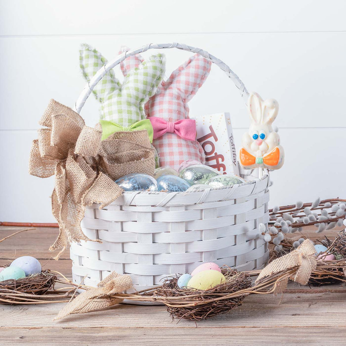 Medium Round White Easter Basket | Traditional Amish Woven Wicker ...