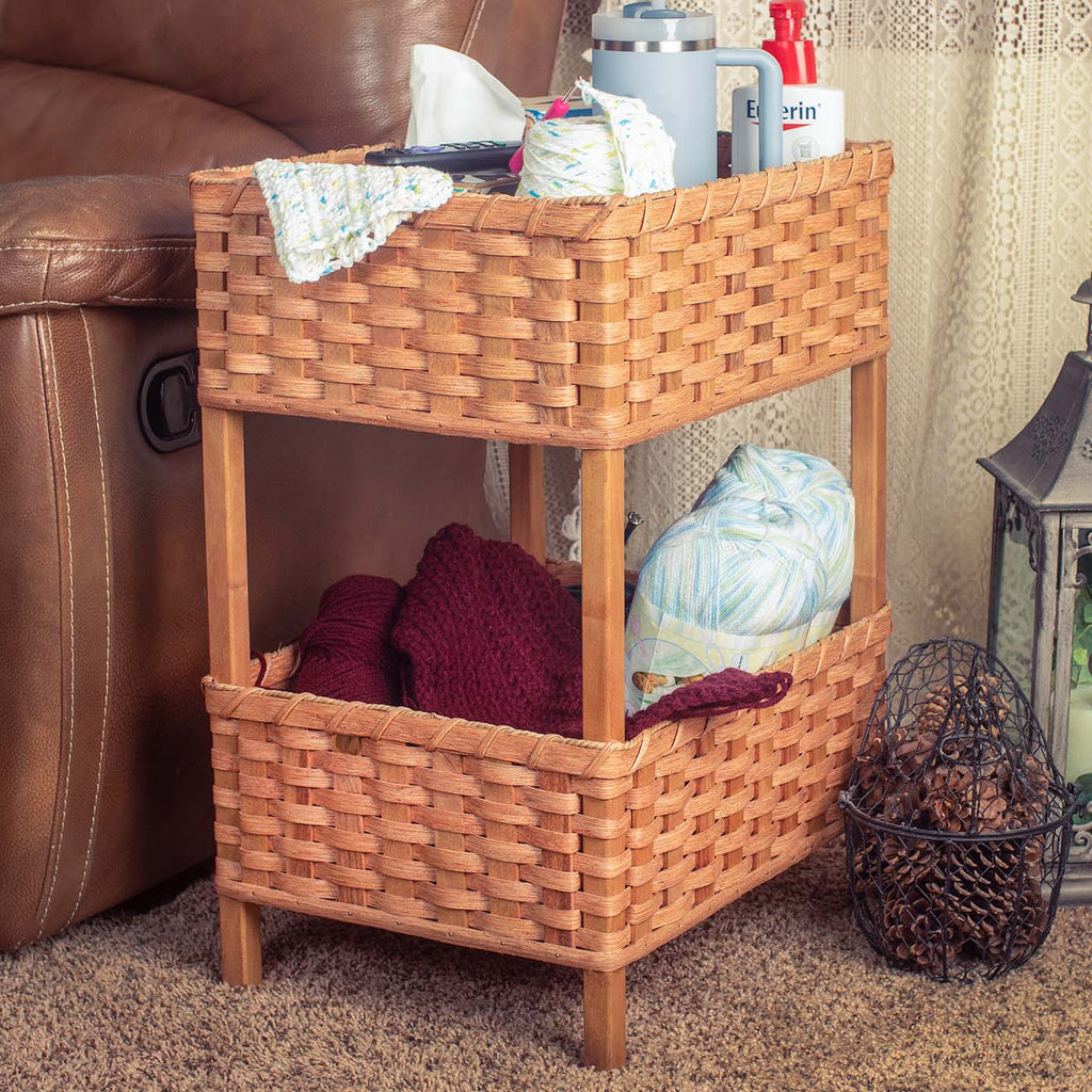 2-Tier Basket Storage, Large Amish Wicker Decorative OrganizerWine & Green