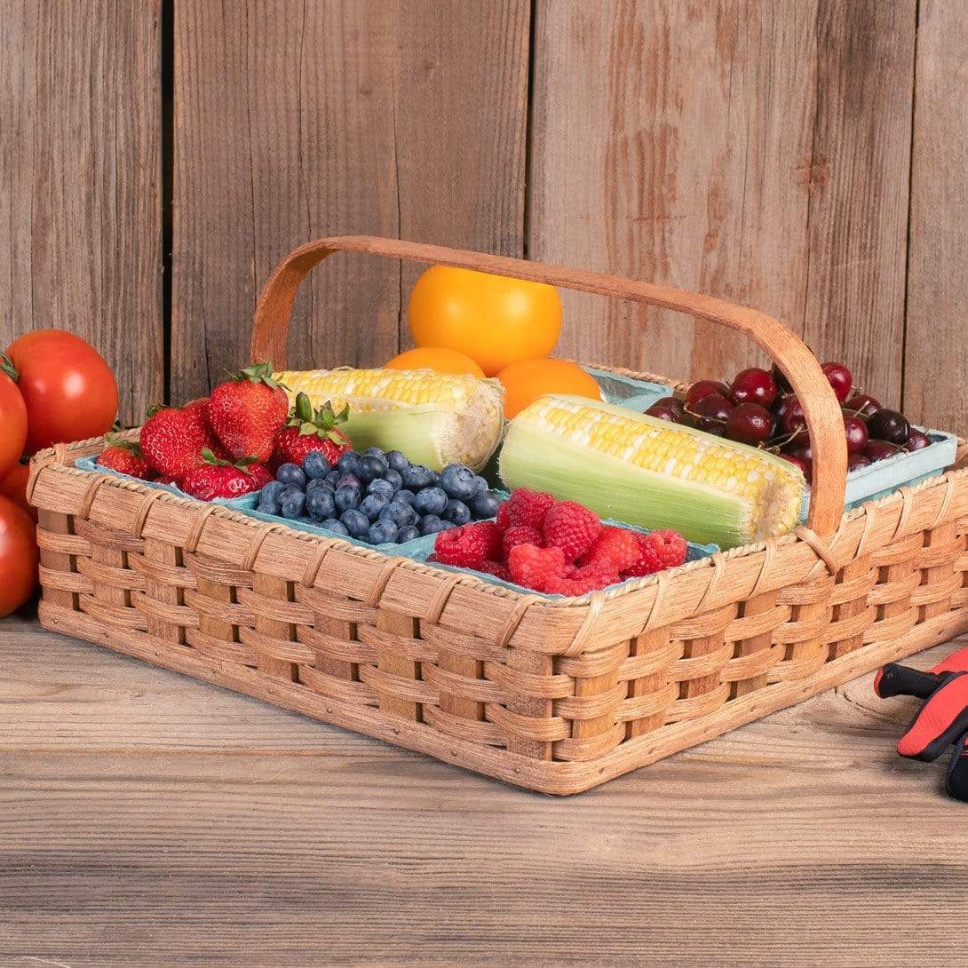 Garden Harvest Basket | Shallow Amish Woven Wicker w/Handle