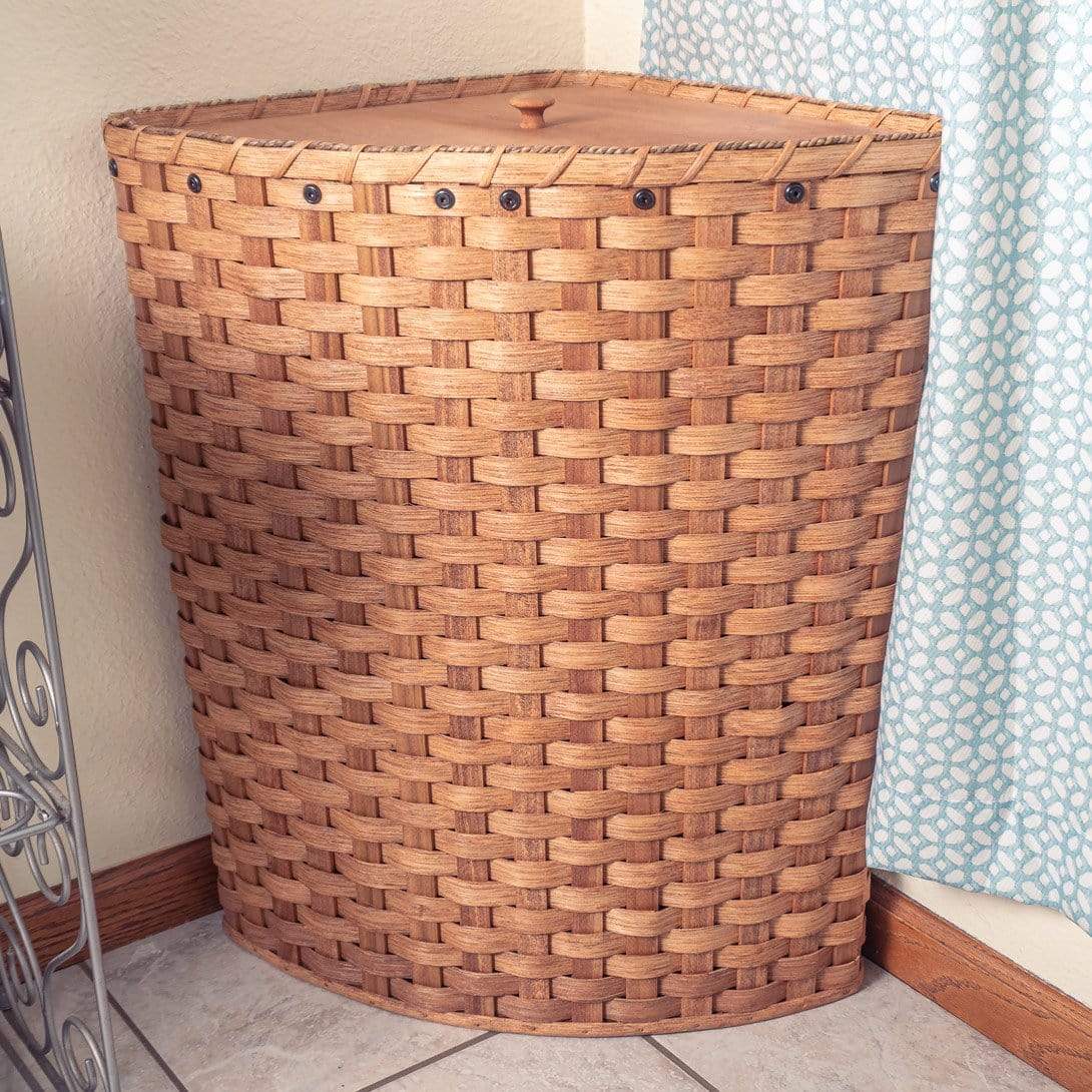 Corner Bamboo Wicker Laundry Hamper Dirty Clothes Basket Liner Bag Storage  Bin