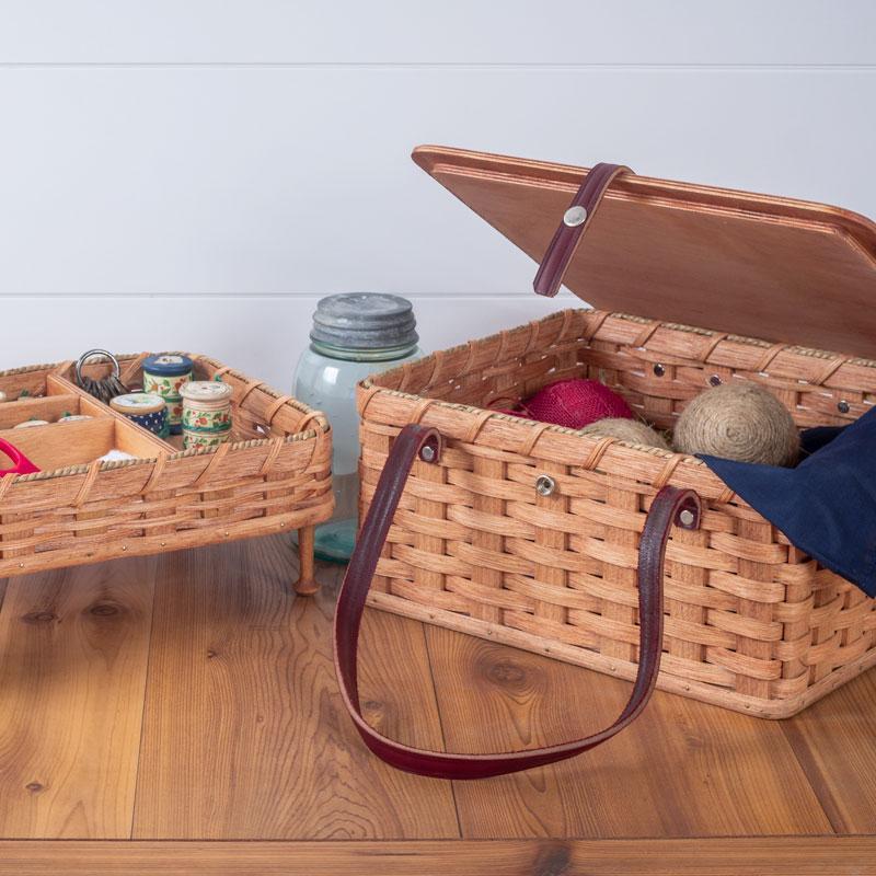 Vintage Sewing Basket  Large Amish Sewing Box w/Organizer Tray – Amish  Baskets