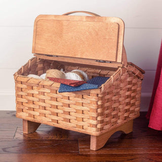 JCPenney Sewing Box Kit Weaved Embroidered Wood Basket with Handle